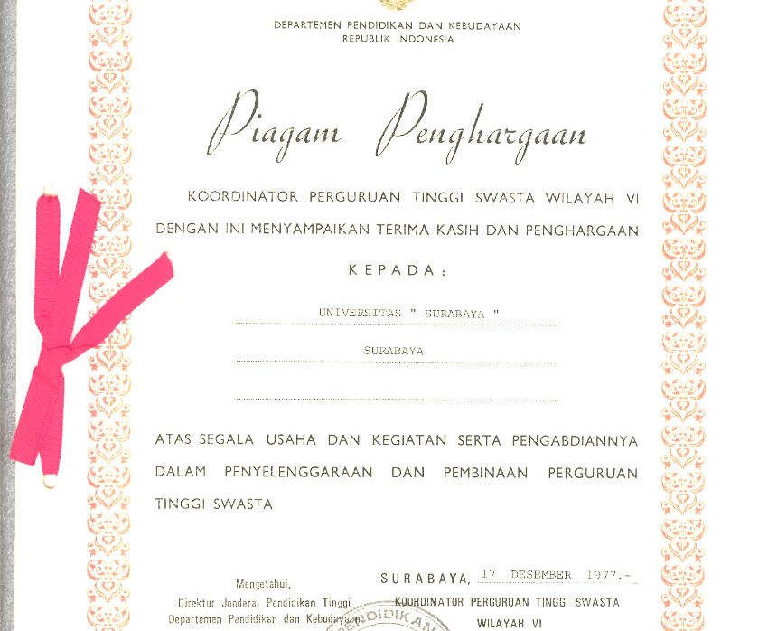 Penghargaan KOPERTIS VII untuk Prestasi UBAYA
