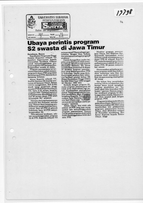 Ubaya pernah menjadi perintis program S2 swasta di Jawa Timur