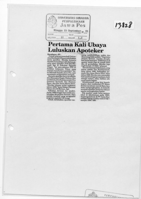 1991-Pertama Kali Ubaya Luluskan Apoteker
