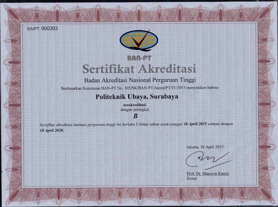 18-4-2015 Poltek UBAYA meraih Akreditasi B dari BAN-PT
