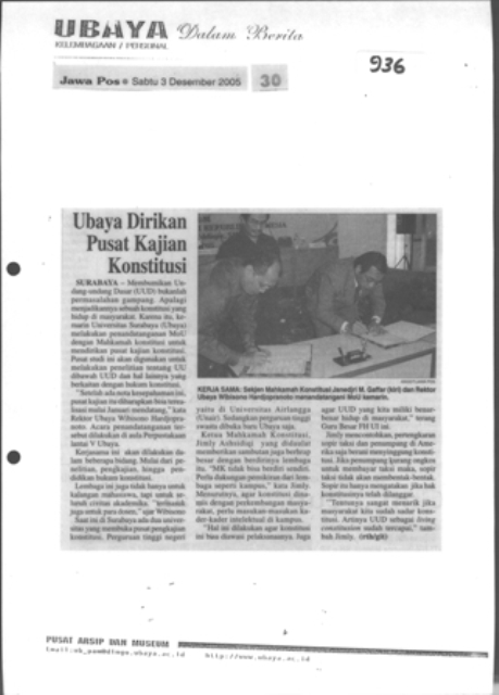 2 Desember 2005 – Pembukaan Pusat Studi Kontitusi UBAYA