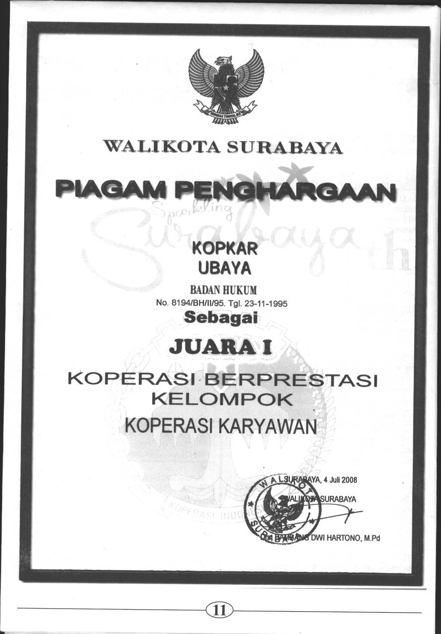 4 Juli 2008 Penghargaan KOPKAR UBAYA dari Walikota Surabaya