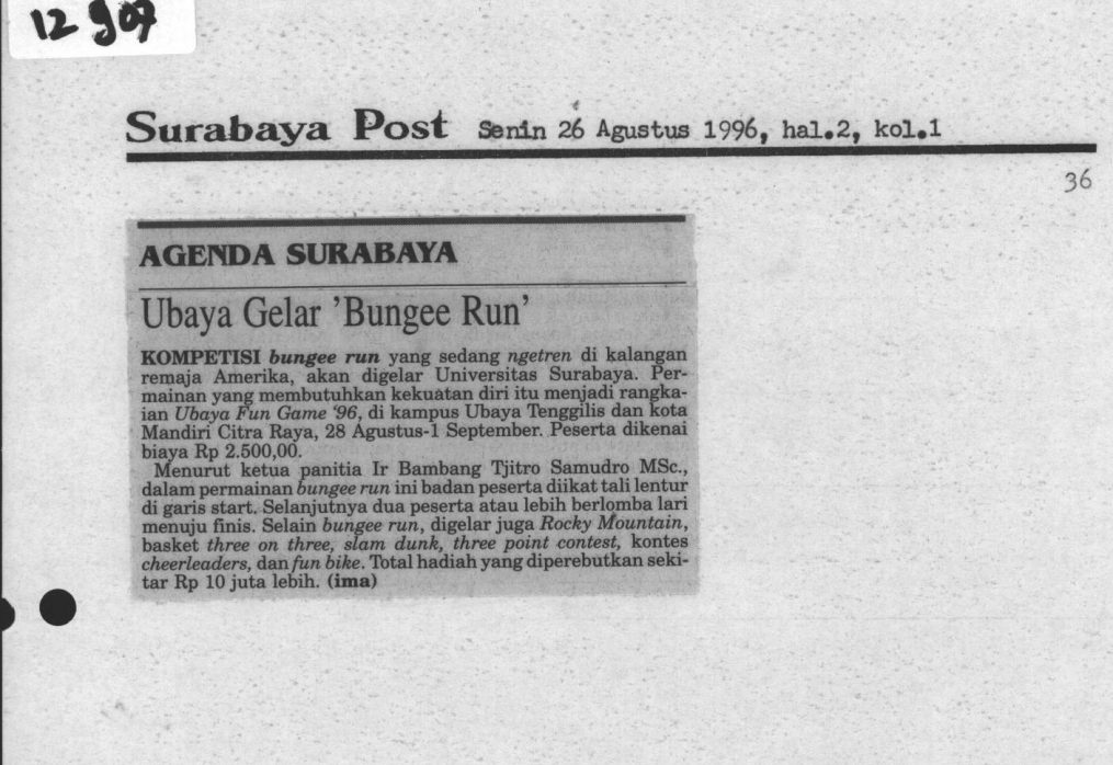 1996 – UBAYA pernah selenggarakan “BUNGEE RUN”